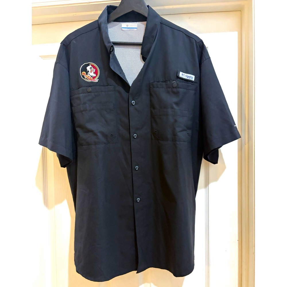 Columbia PFG Omni-Shade Men's L Black Short Sleeve Button-Down UV Pockets